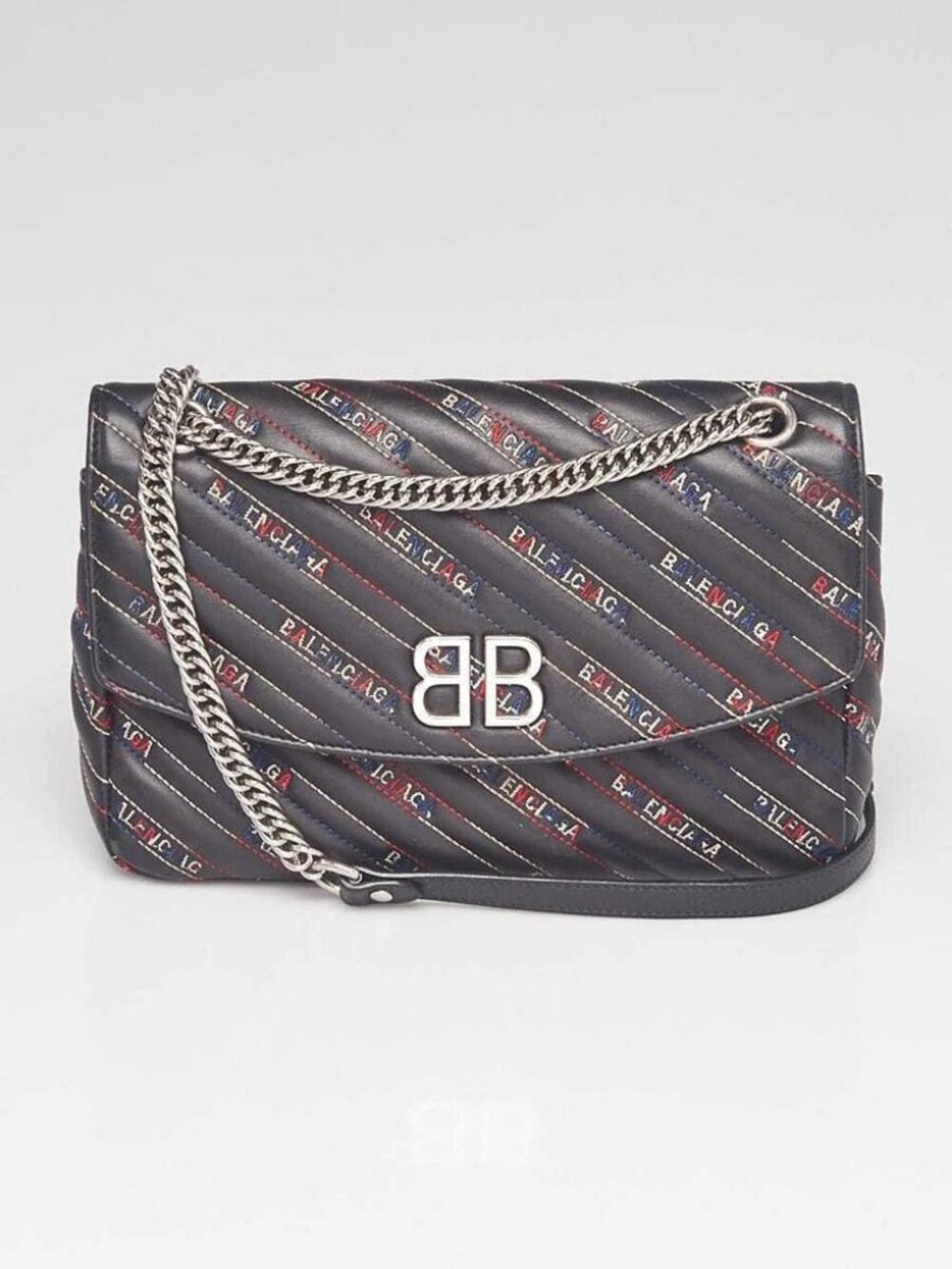 Balenciaga Black/Multicolor Embroidered Leather BB Round Medium Bag